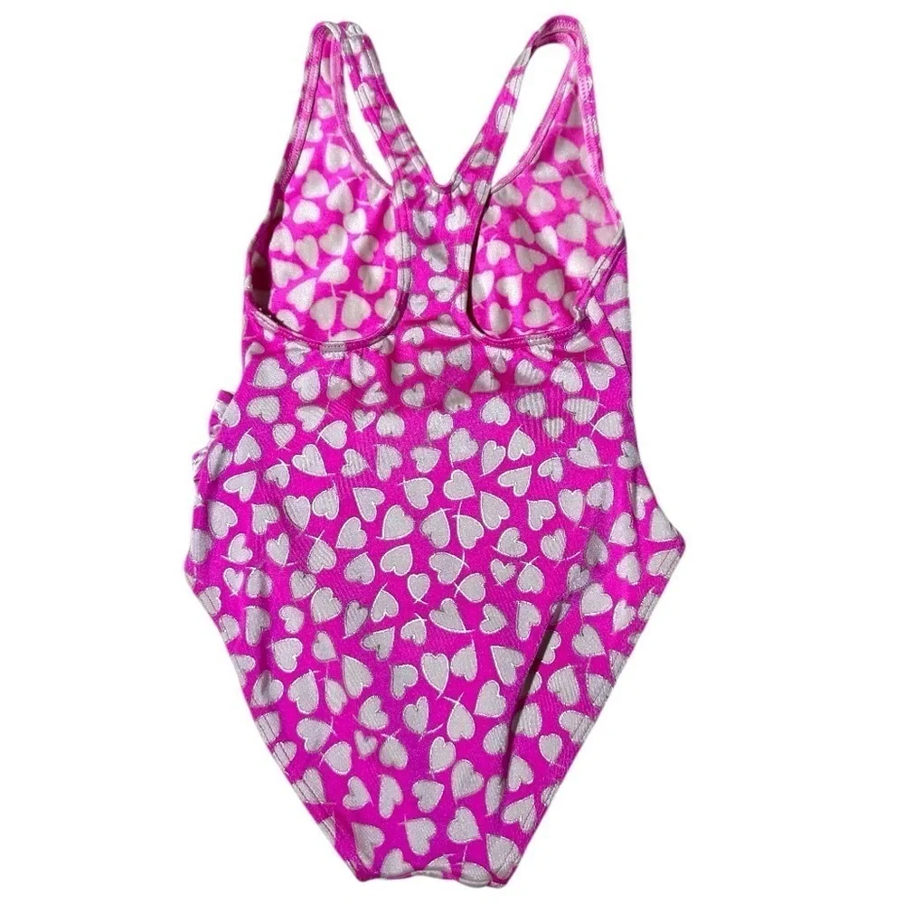 Vintage Girls Pink Heart One-Piece Swimsuit - Size S - Picture 2 of 4